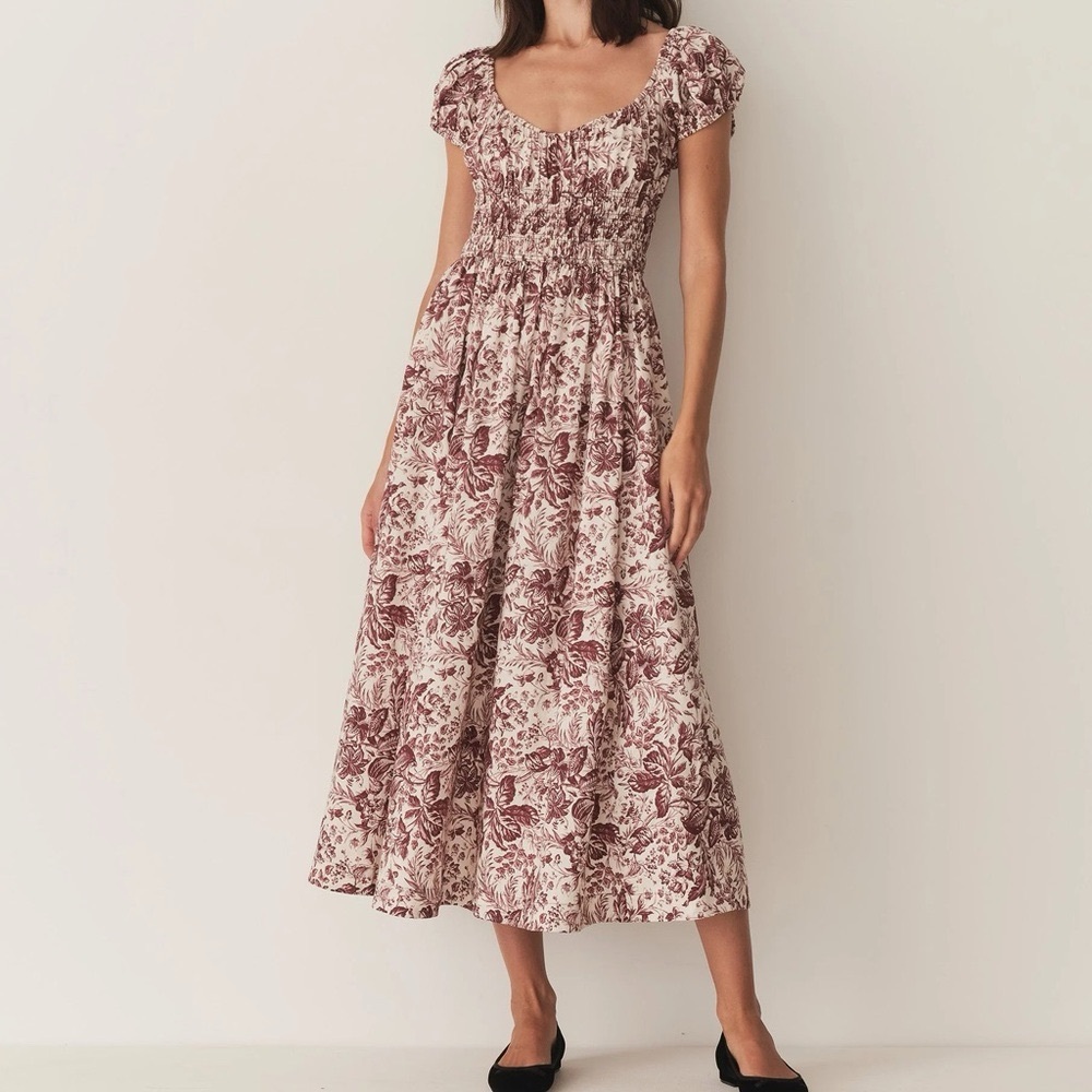 NWT Doen Women’s Quinley Dress in Toile Botanique Size M Linen Blend Midi